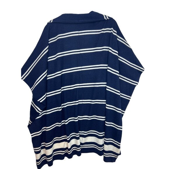 Lauren Ralph Lauren Women's M Navy Striped Silk Cashmere Cardigan Poncho - Picture 8 of 10